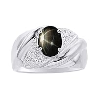 Diamond & Black Star Sapphire Ring Set In Sterling Silver - Color Stone Birthstone Ring