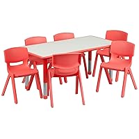 Flash Furniture Emmy Adjustable Classroom Activity Table with 6 Stackable Chairs, Rectangular Plastic Activity Table for Kids, 23.625