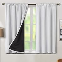 Thermal Insulated 100% Blackout Curtains for Bedroom with Black Liner, Double Layer Full Room Darkening Noise Reducing Rod Pocket Curtain (52 x 45 Inch, Greyish White, 2 Panels)
