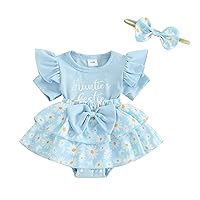 Baby Girls Daisy Romper Bowknot Bodysuit+Headband Short Sleeve Playsuits Floral Jumpsuit Infant Summer Clothes