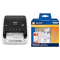 Brother QL-1100 Wide Format, Postage and Barcode Professional Thermal Label Printer, Black Genuine DK-1247 Die-Cut Large Shipping White Paper Labels QL Label Printers