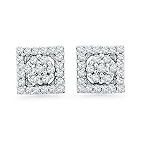 DGOLD 10KT White Gold Round Diamond Flower Square Fashion Earring (1/5 cttw)