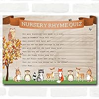 Woodland Animal Neutral Baby Shower Games Nursery Rhyme Quiz Cards
