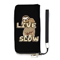 Slow Live Sloth Novelty Wallet with Wrist Strap Long Cellphone Purse Large Capacity Handbag Wristlet Clutch Wallets