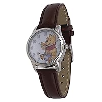 Disney WP5012 Winnie The Pooh Rotating Bees Silver Tone Brown Leather Band Analog Watch
