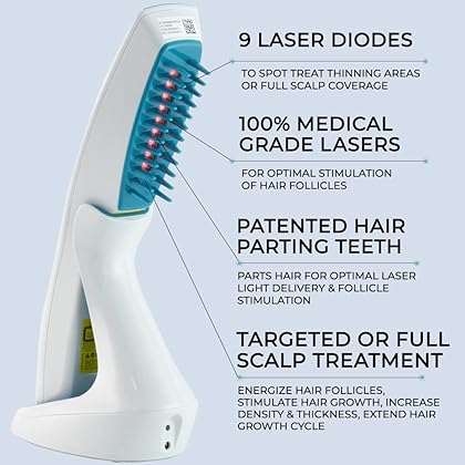 HairMax Ultima 9 Classic LaserComb (FDA Cleared) Hair Growth Device. Stimulates Hair Growth, Reverses Thinning, Regrows Denser, Fuller Hair. Targeted Hair Loss Treatment.