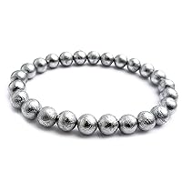 6mm Real Natural Gibeon Meteorite Silver Plated Round Bead Powerful Bracelet AAAA