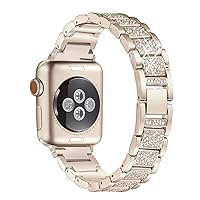 Bling Bands Compatible with Apple Watch Band 45mm/44mm/42mm Iwatch Series 9/8/7/6/SE/5/4/3/2/1, Women Metal Rhinestone Dressy Replacement Wristband, Champagne Gold