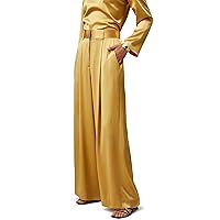 LilySilk Womens Pure Silk Pants Ladies 28MM Heavy Silk Lemon Drop Trouser with High Waist & Wide Leg for Most Occasions
