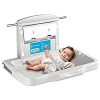 modunful Wall-Mounted Baby Changing Station, Commercial Horizontal Fold-Down Diaper Change Table with Adjustable Safety Strap, CPC Compliant, White