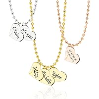 MignonandMignon Heart Charm Necklace Personalized Name Engraved for Women Friendship Best Friend Birthday Gift Metal Beaded Custom Coordinate Mother's Day -B-N-MH
