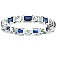 Amazon Essentials Platinum-Plated Sterling Silver Created or Genuine Gemstone All-Around Band Ring set with Infinite Elements Zirconia Accents (previously Amazon Collection)