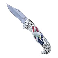 ASR Outdoor Folding Pocket Knife Patriotic Bald Eagle American Flag Collectible Gift, 8 Inch