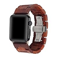 AIYIBEN Wooden Watch Strap 42 mm/44 mm/45 mm/49 mm with Stainless Steel Butterfly Buckle, Compatible with iWatch Ultra 2 SE Series 1 2 3 4 5 6 7 8 9 (Red)