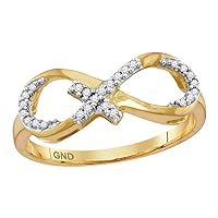 The Diamond Deal 10kt Yellow Gold Womens Round Diamond Infinity Cross Band Ring 1/10 Cttw