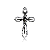 1.00 Ct Round Cut Natural Diamond Cross Pendant with Necklace Chain Sterling Silver