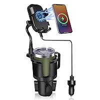 Upgraded 3 in 1 Car Wireless Charger Cup Holder with 15W Fast Charging, Car Cup Holder Phone Holder Mount with Adjustable Base & 360° Rotation, Compatible for All Smartphones