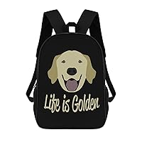 Life is Golden (Golden Retriever) Casual Backpack 17 Inch Travel Hiking Laptop Business Bag Unisex Gift for Outdoor Work Camping