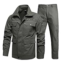 Summer Cargo Work Suit Men Thin Multiple Pockets Shirts Jacket+Trousers Tactical Military Cotton 2Pcs Sets