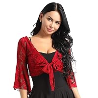 ACSUSS Women's Lace Tops Butterfly Flare Sleeve Belly Dance Blouse Cardigan Shrug