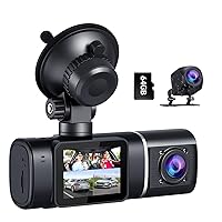 3 Channel Dash Cam Front and Rear Inside, 1080P Dash Camera for Cars with 64GB U3 SD Card, Dashcam Three Way Triple Car Camera with IR Night Vision, Parking Monitor, WDR
