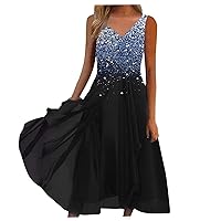 Womens Summer Dresses Ladies ChiffonDress Casual Fashion Chiffon V Neck Sleeveless Dress(Navy,4X-Large)