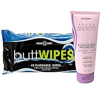 Fresh Body Fresh Breasts Lotion to Powder Deodorant - 3.4oz and Buttwipes Flushable Wipes for Adults with Aloe + Vitamin E - 45 Count