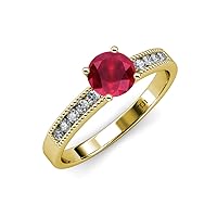 Ruby & Natural Diamond Engagement Ring Milgrain Work 1.25 ctw 14K Yellow Gold