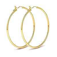 | 18k Gold Plated Sterling Silver Hoop Earrings for women| Big Thin Lightweight Gold Plated Hoop Earring