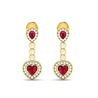 925 Sterling Silver Lab Created Ruby Hanging Stud Earrings With Heart Shape Dainty Screwback Posts with Cubic Zirconia Hypoallergic For Women and Girls