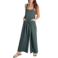Caracilia Women's Overalls Wide Leg Jumpsuit Casual Loose Sleeveless Adjustable Straps Bib Rompers Outfits With Pockets