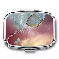 Pill Box Butterflies Square-Shaped Medicine Tablet Case Portable Pillbox Vitamin Container Organizer Pills Holder with 3 Compartments