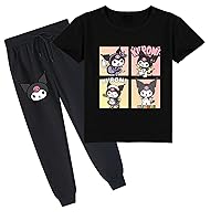 Girls Casual Short Sleeve Tee Shirt Crewneck Graphic Tops and Jogging Pants Set for Toddler