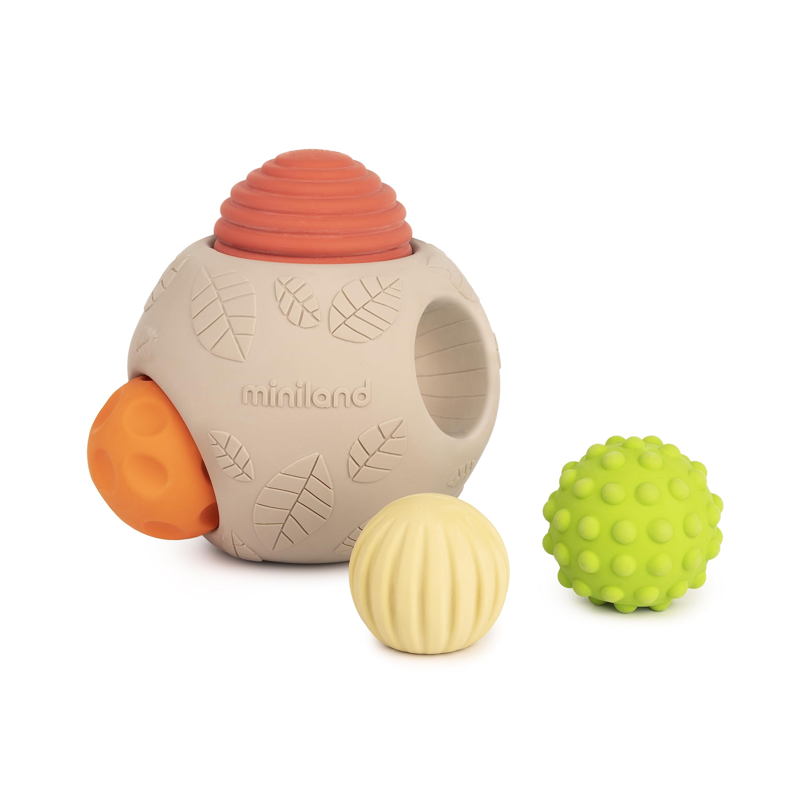 Miniland Big ECO Sensory Balls - 5 Balls of Natural Rubber, Soft Teething Toys, Easy Grip, Multicolor Stimulation and Skill Development