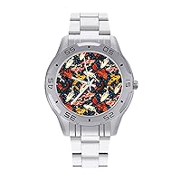 Koi Carp Japan Style Stainless Steel Band Business Watch Dress Wrist Unique Luxury Work Casual Waterproof Watches