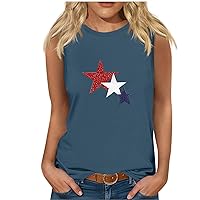 Five-Pointed Stars Print Tank Tops Shirt Women USA Patriotic Sleeveless Shirts 4th of July Memorial Day Gift Tees
