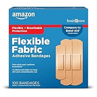 Flexible Fabric Adhesive Bandages, First Aid and Wound Care Supplies, Assorted Sizes, 100 Count