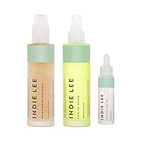 Indie Lee Cleanse, Tone & Hydrate Skincare Set - Complete Regimen Includes Brightening Cleanser, CoQ10 Toner, Squalane Facial Oil - Clean Ingredients (Full Size Products)