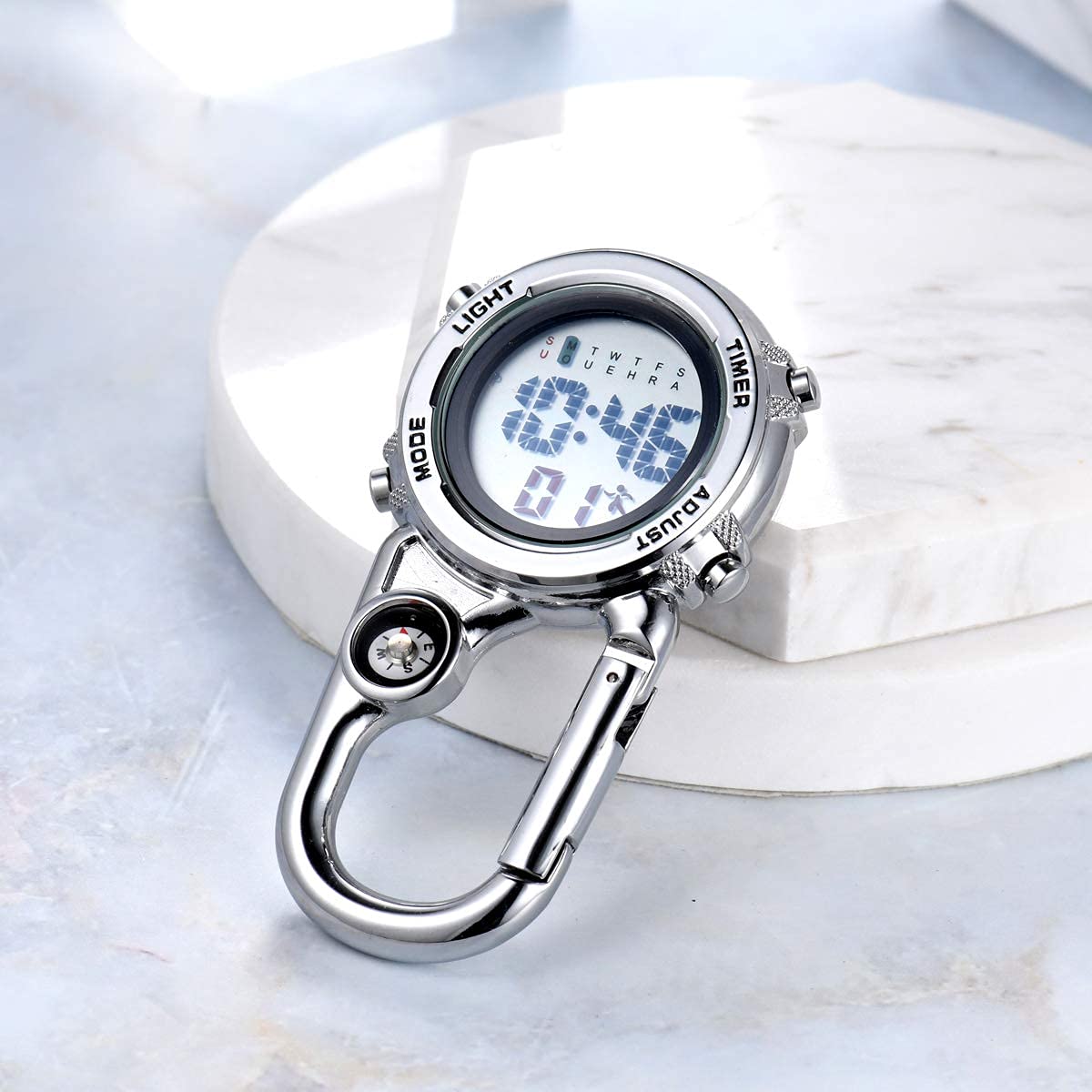 JewelryWe Men Women Digital Clip Watch Mini Microlight Watch Backpack Buckle Belt fob Watch for Rock Climbing Doctors Nurses Chefs