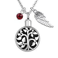 misyou Tree of Life Cremation Urn Jewelry Keepsake Memorial Necklace 12 Colors Birthstone Pendant for Ashes w/Funnel Filler Kit Black
