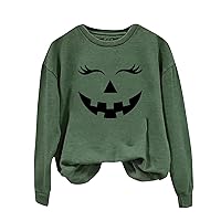 Halloween Sweatshirts Long Sleeve Shirts Crewneck Pumpkin Print Baseball Jersey Loose Casual Pullover Tee Tops Fall