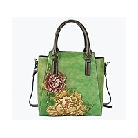 Luxury Handbag Retro Flower Genuine Leather Shoulder Bag for Crossbody Bag (Color : Green, Size : 24.5x12x26cm)
