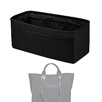 Purse Handbag Silky Organizer Insert Keep Bag Shape Fits Chanel Deauville Canvas Bags S/M/L bags, Luxury Handbag Tote Lightweight Sturdy(Large,Black)