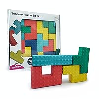 Edushape Sensory Puzzle Blocks - Set of 18 Colorful Textured Interlocking Construction Stacking Blocks - Baby Blocks for Sensory Play and Child Development - Baby Building Blocks for Toddlers 1-3