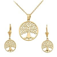 14 ct Yellow Gold Polished Tree of Life Openwork Necklace Earring Set (Comes with an 18