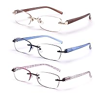 3-Pack Rimless Reading Glasses For Women, Lightweight Spring Hinge Readers, Classic Elegant Artistic Eyeglasses UV 400