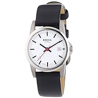 Boccia Ladies Quartz Watch with White Dial Analogue Display and Black Leather Strap B3080-07