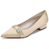 Womens Slip On Rhinestones Dress Shoes Comfort Flats Pointed Toe Satin Wedding Bridal Party Pumps