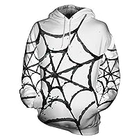 Mens Halloween Hoodies Spider Web Print Hoody Novelty Graphic Hooded Sweatshirts Relaxed Fit Fleece Pullover Sweater