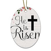 Personalized 3 Inch He is Risen Art, Easter, Cross, Christian, Easter White Ceramic Ornament Holiday Decoration Wedding Ornament Christmas Ornament Birthday for Home Wall Decor Souv